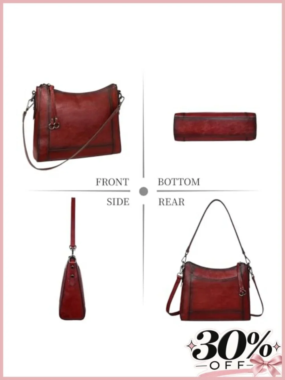 Genuine Leather Crossbody Shoulder Bag Adjustable Strap Everyday Purse